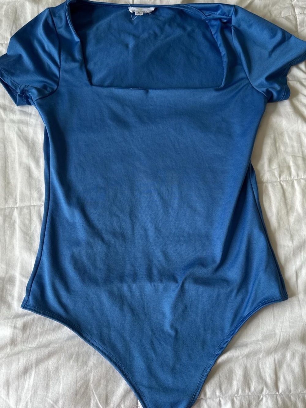 Blue Square Neck Short Sleeve Bodysuit